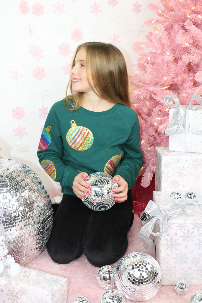 Girls Sequin Christmas Ornaments Crop L/S Top