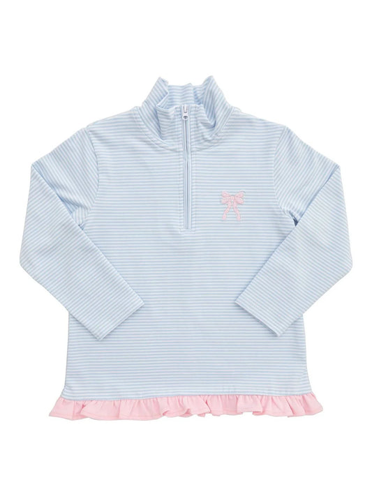 1/4 Zip Ruffle Pullover - Bow