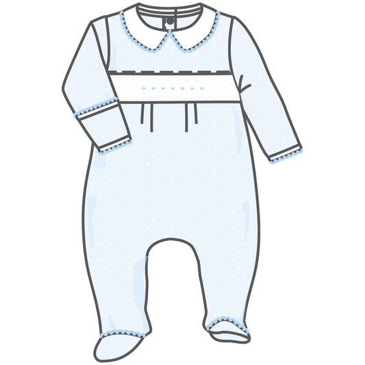 Classics Light Blue Smocked Collared Footie