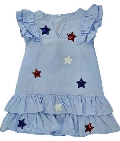Sequin Star Dress- Baby Blue