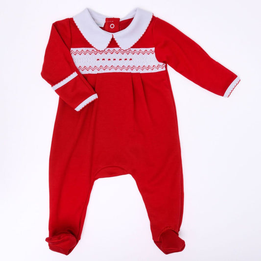 Chris and Eve's Classics Red Boy Smocked Collared Boy Footie