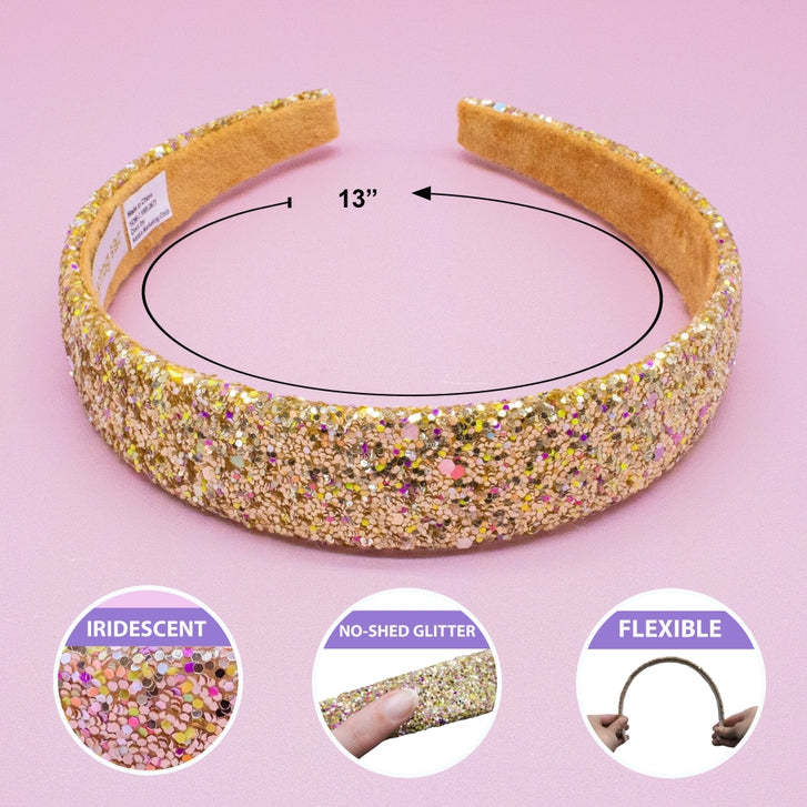 Tapered Chunky Glitter Headband - Gold