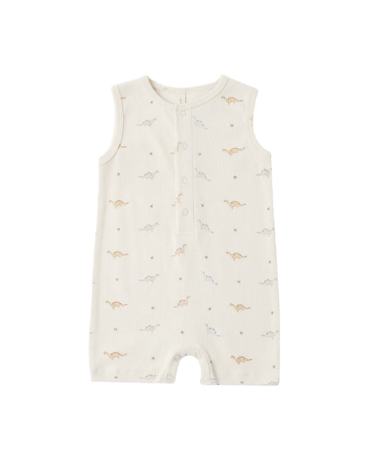 Ribbed Henley Romper- Dinos