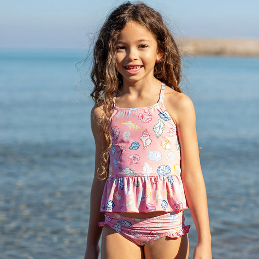 Girls Joy Tankini - Pink Seashells