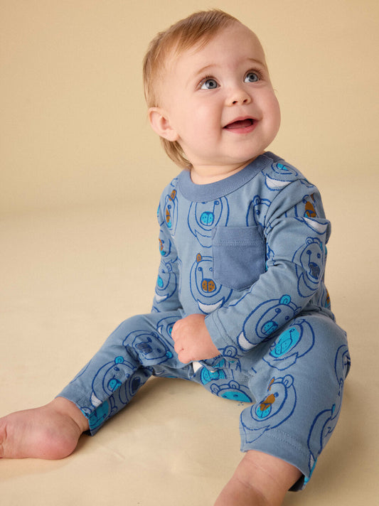 Long Sleeve Pocket Baby Romper- Moon Bear