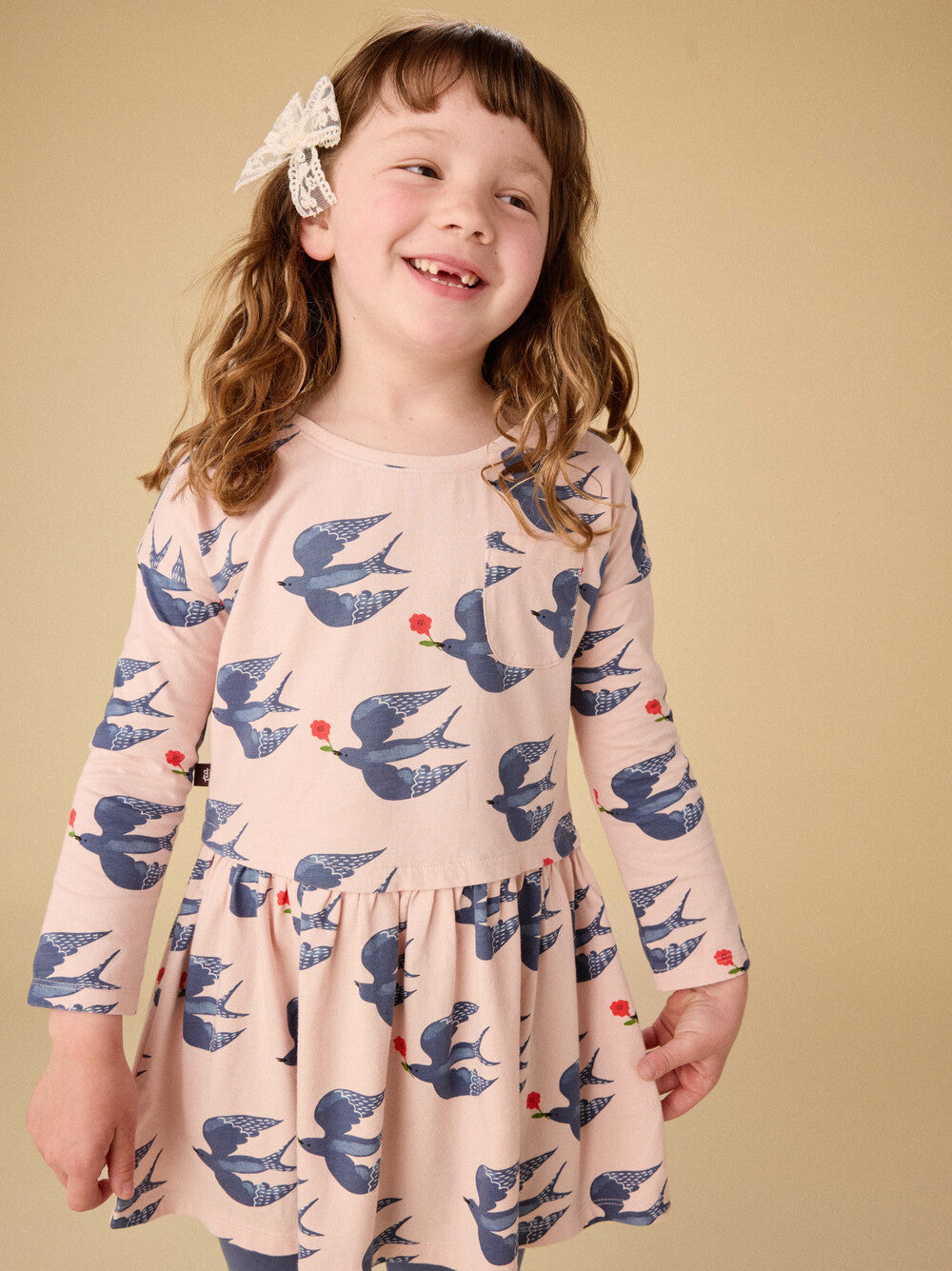 Printed Pocket Play Dress- Magpies & Flowers
