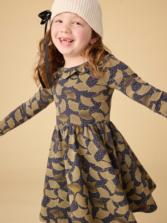 Ruffle Collar Ballet Dress- Ginko Leaf & Dot