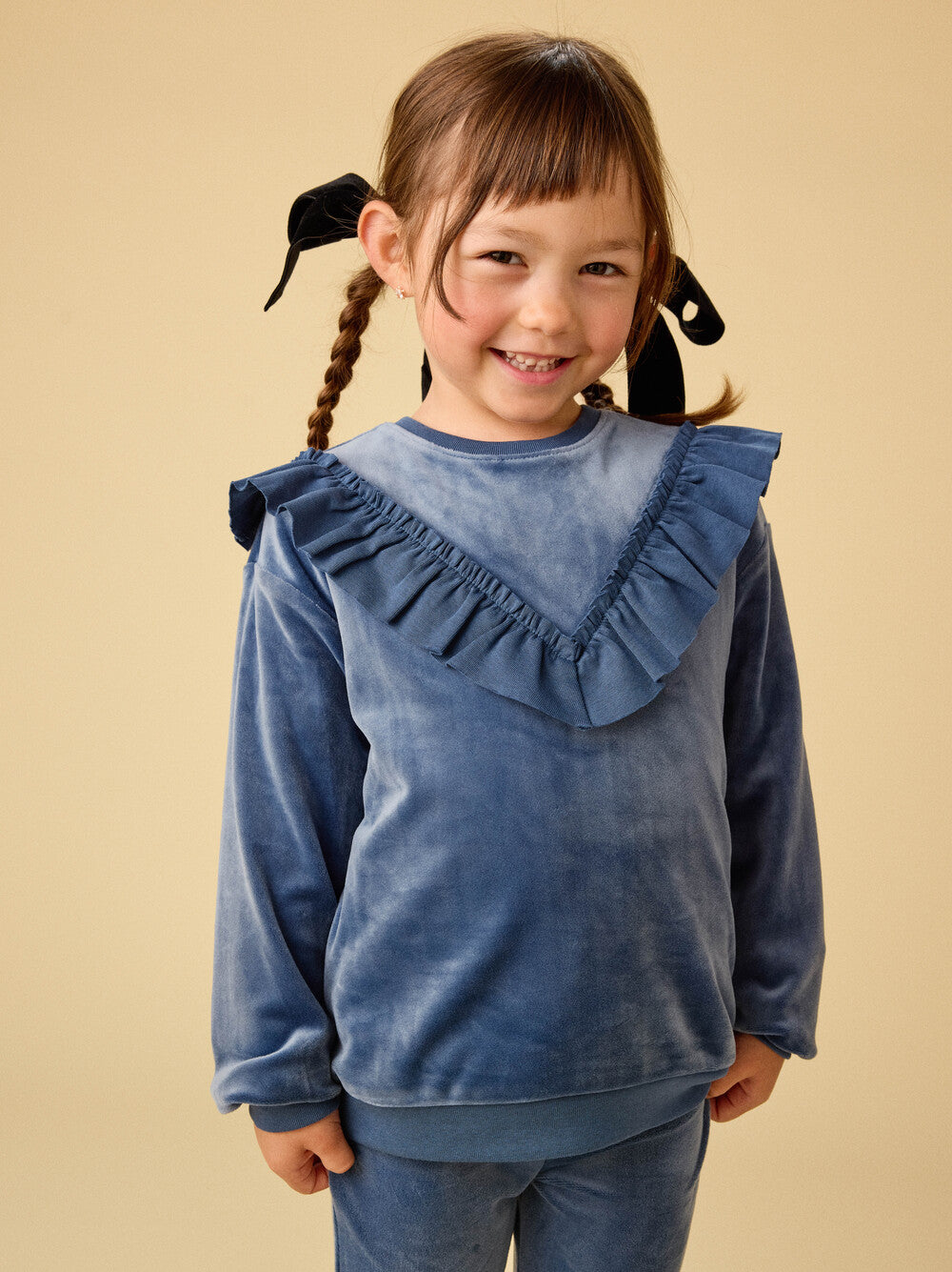 Velour Ruffle Tunic Top - Naval Blue