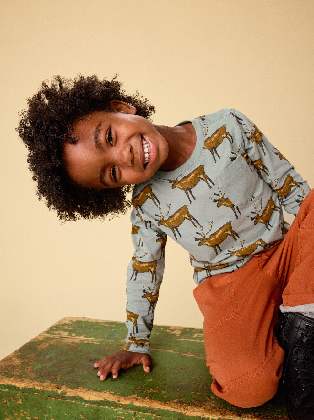 Long Sleeve Printed Pocket Tee - Painted Deer