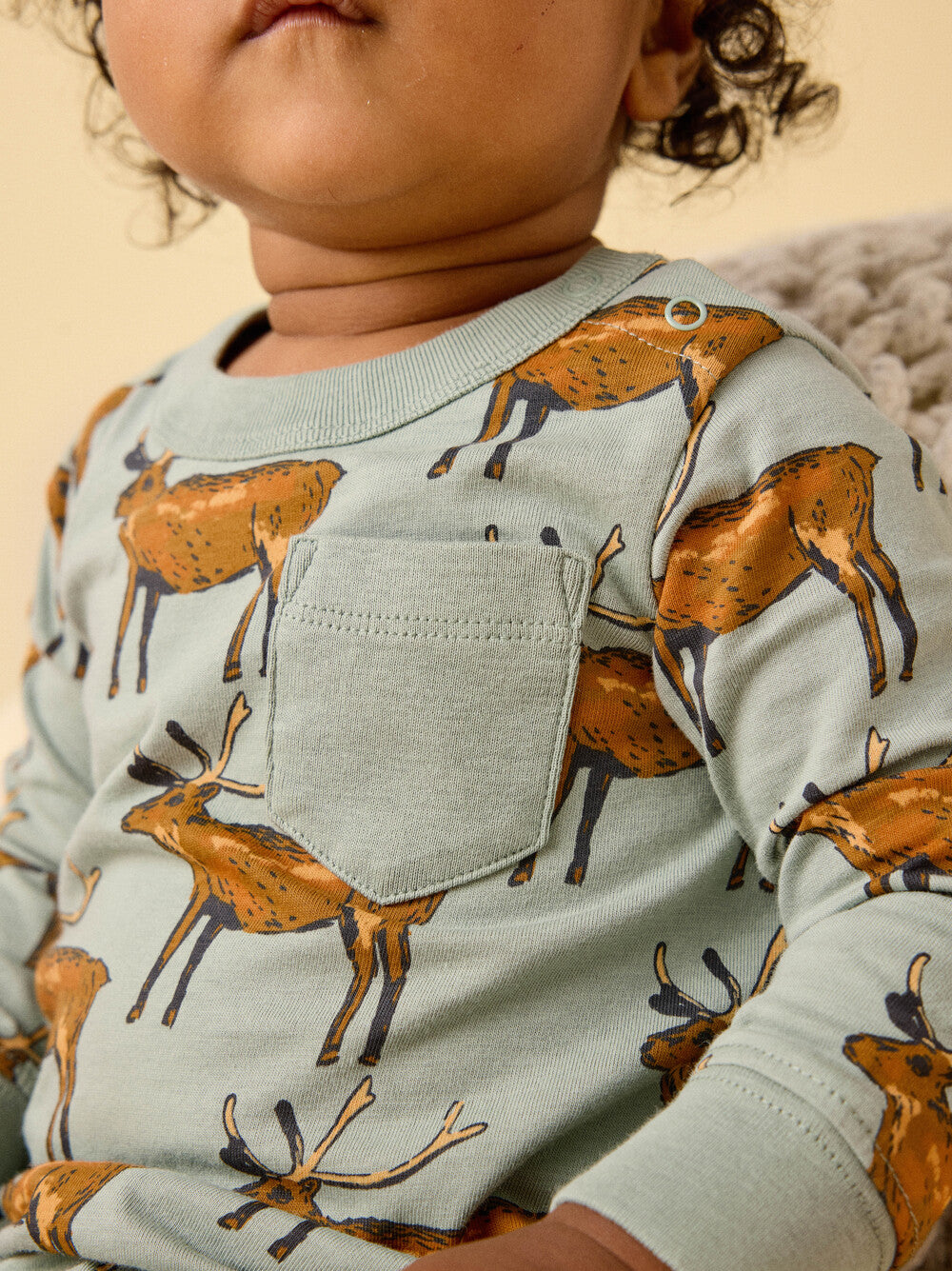 Long Sleeve Pocket Baby Romper - Painted Deer