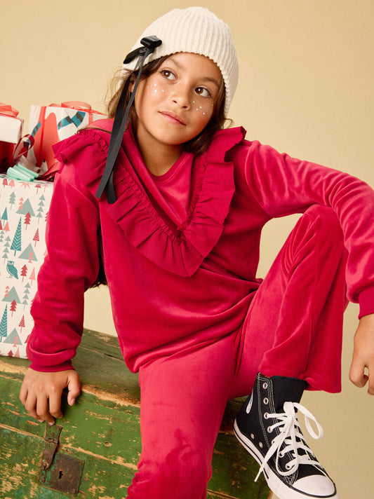 Velour Ruffle Tunic Top - Red Wagon