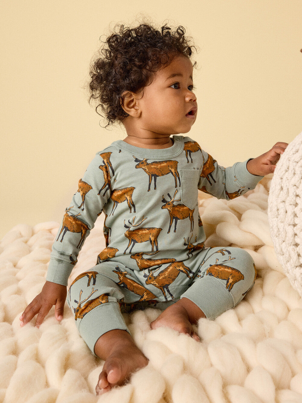 Long Sleeve Pocket Baby Romper - Painted Deer
