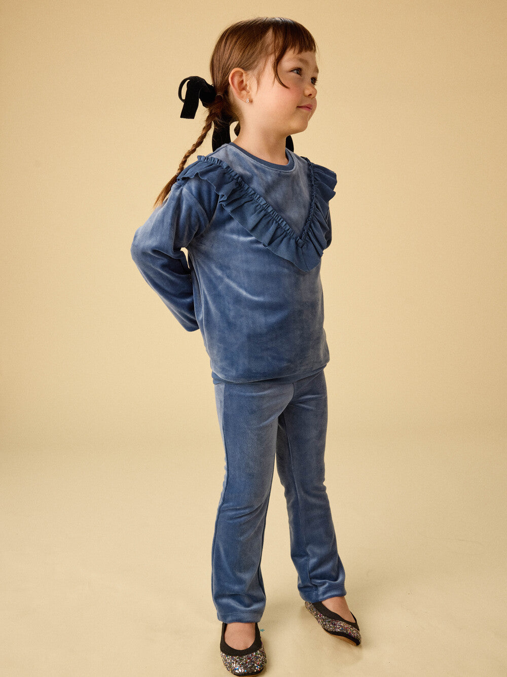 Velour Ruffle Tunic Top - Naval Blue