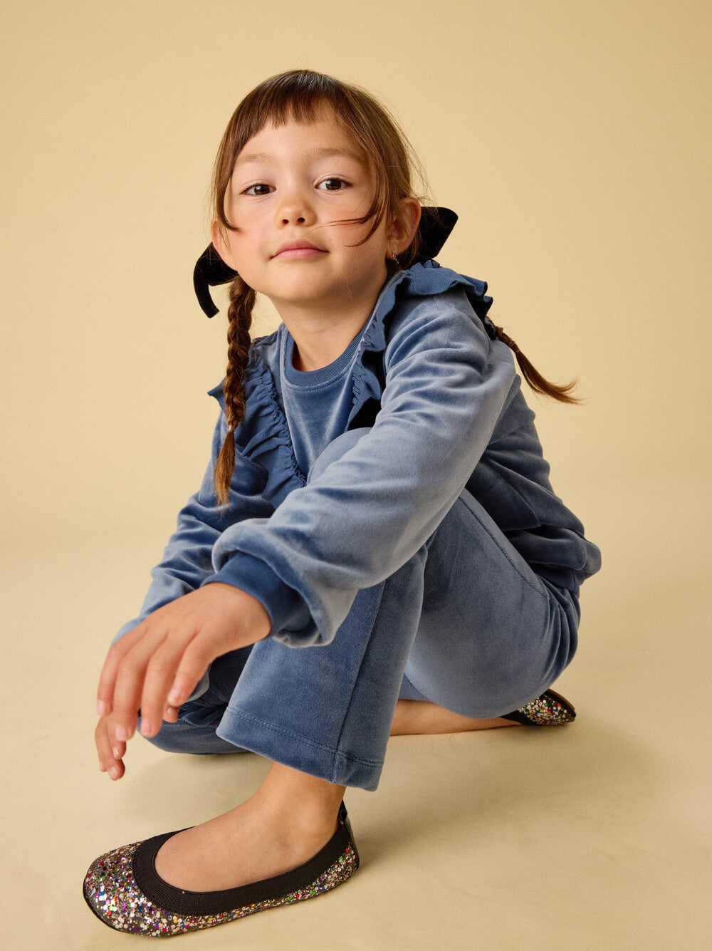 Velour Ruffle Tunic Top - Naval Blue