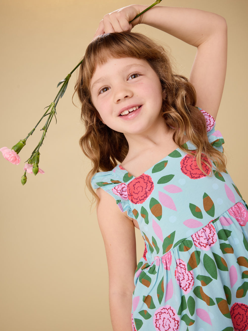 Ruffle Strap Dress- Spinning Carnations