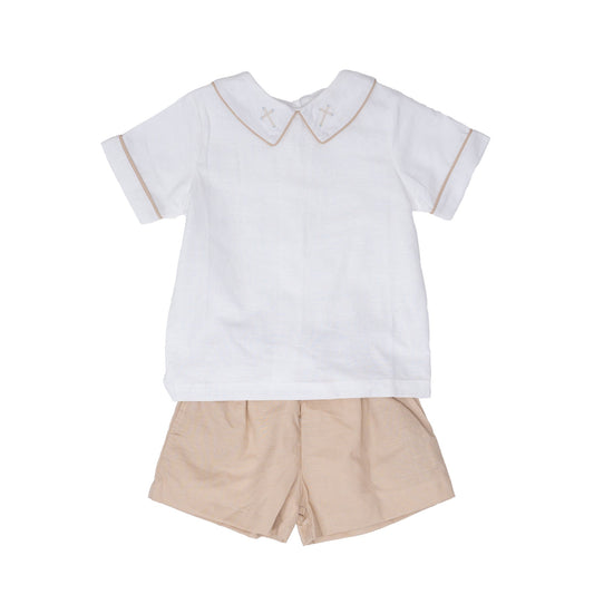 John Linen Cross Short Set - Tan