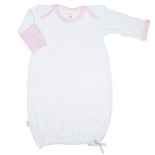 Overlap Shoulder Gown W/Bow Pima trim Pink