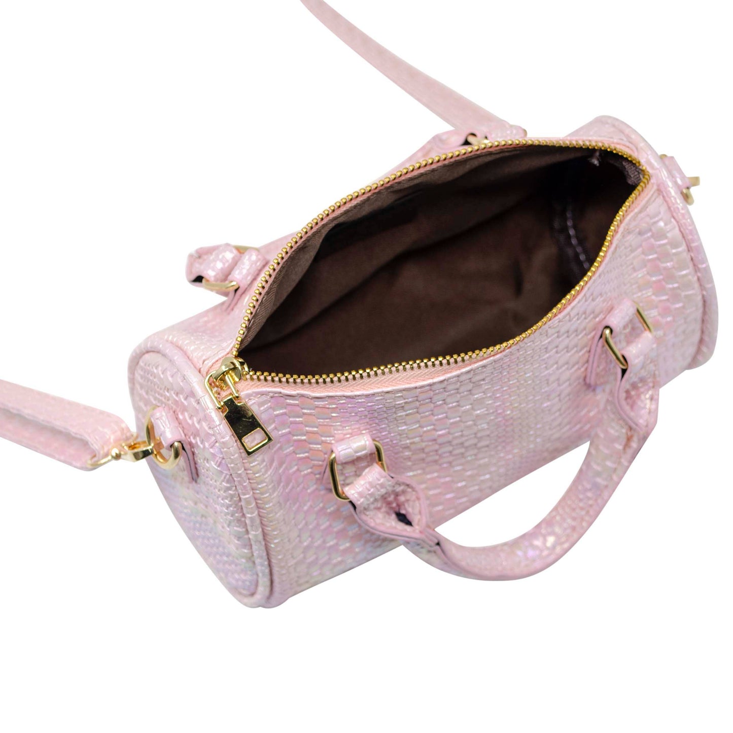 Rainbow Woven Duffle Handbag: Pink