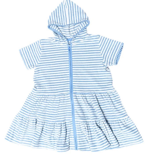 Blue Stripe- Light Blue Girls Terrycloth Coverup