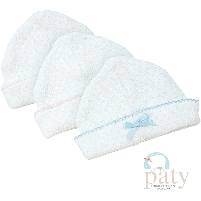 White Knit Saylor Cap w/Bow -Blue