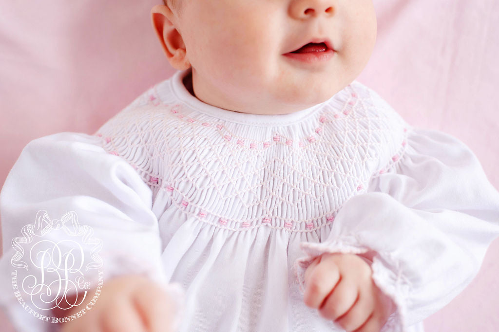Sweetly Smocked Greeting Gown - White/Pink