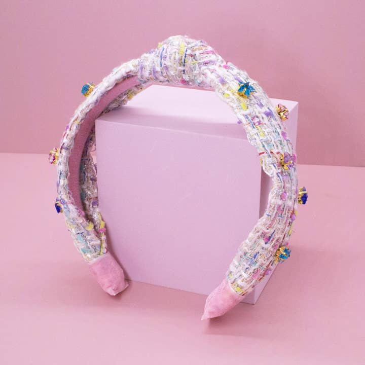 Embellished Knot Headband - Tweed Star Rhinestone Charms