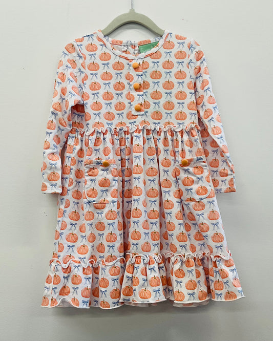 Orange Pumpkins Button Pocket Dress