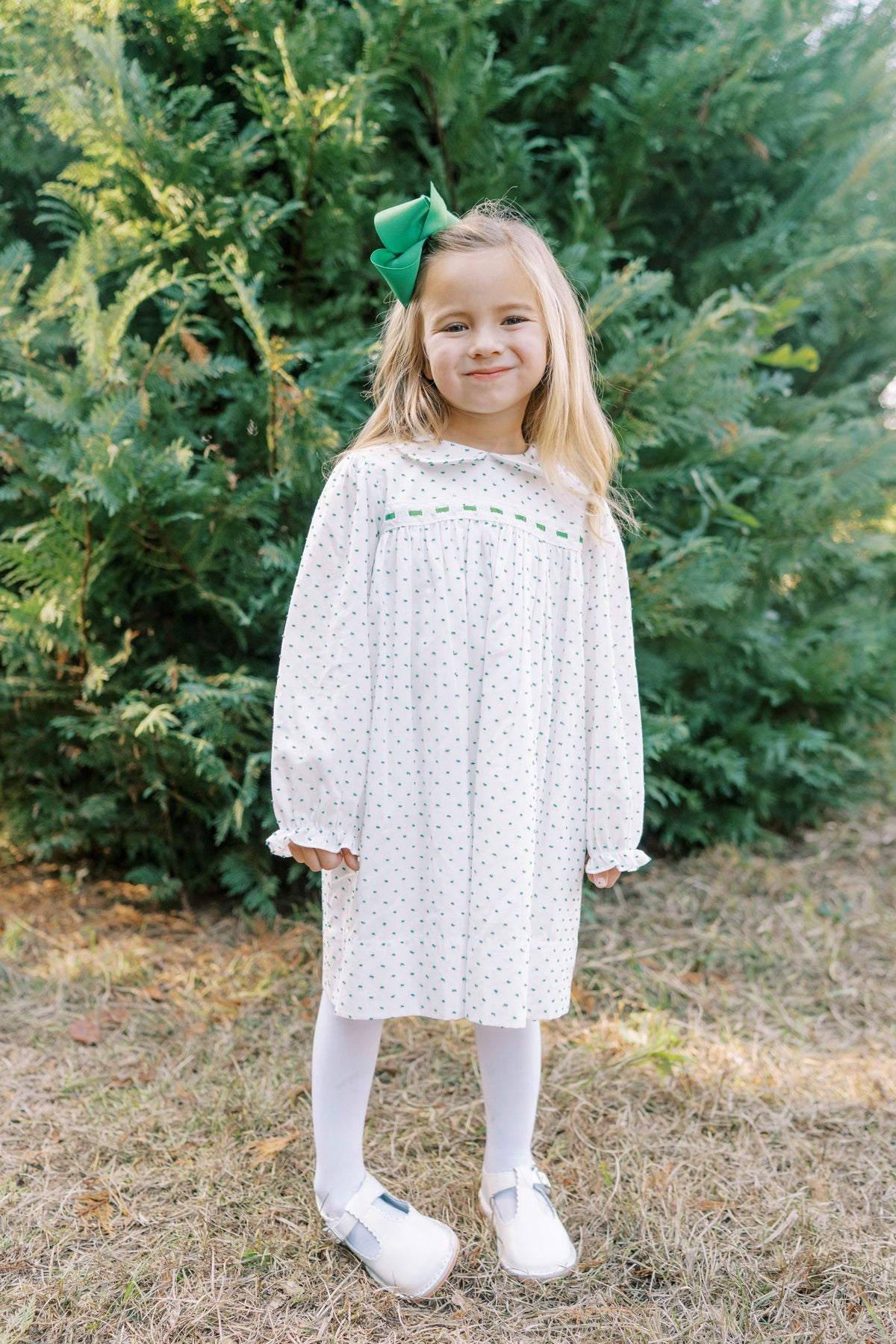 1956 Ribbon Dress - Mistletoe Green Swiss Dot