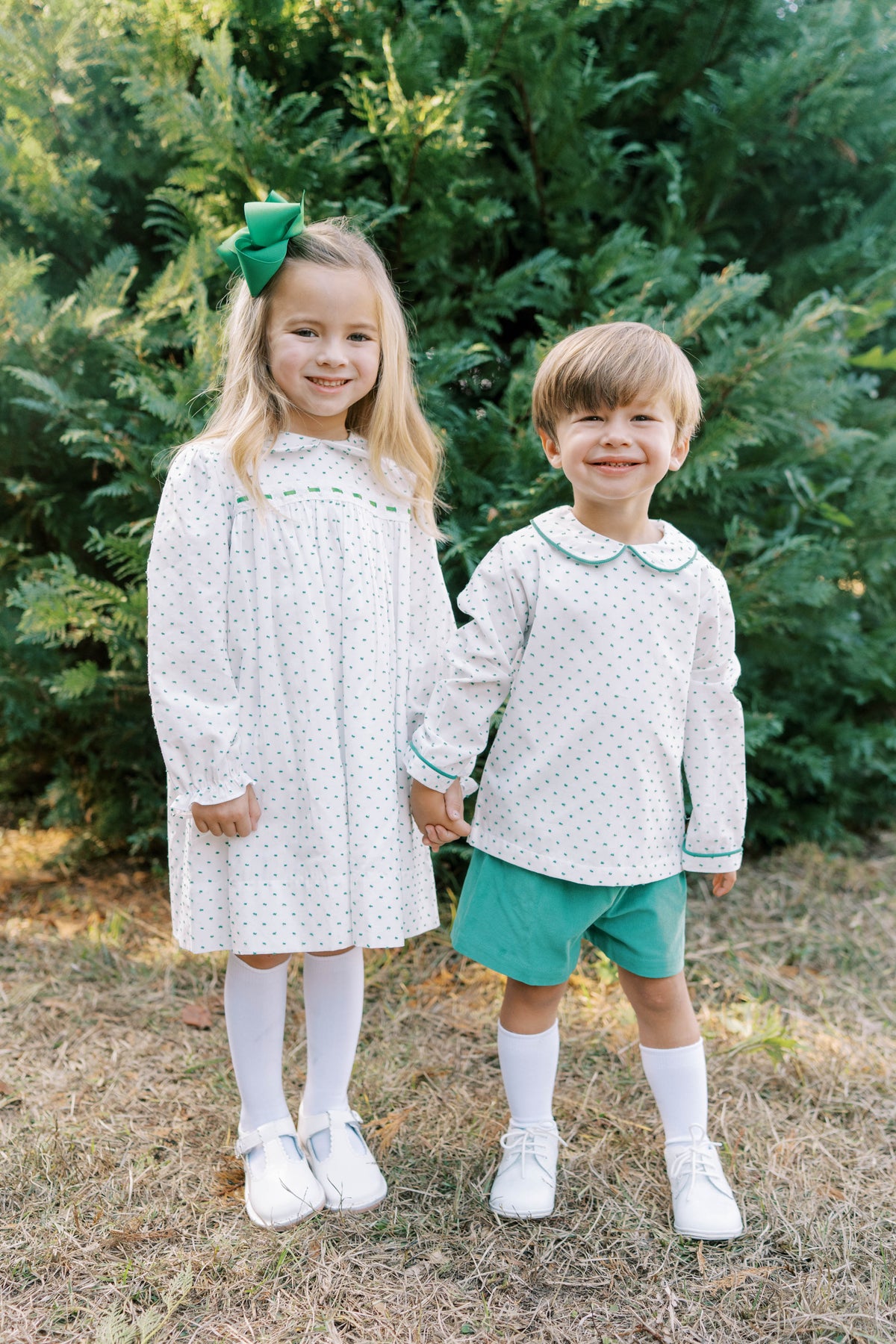 Sibley Bloomer/Short Set Long Sleeve - Mistletoe Green Swiss Dot