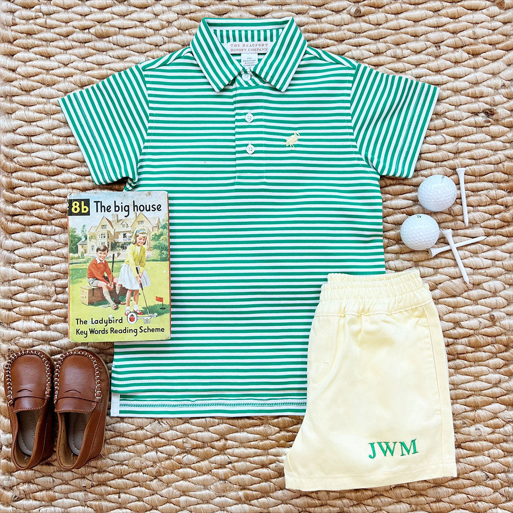 Prim & Proper Polo - Kelly Green Stripe