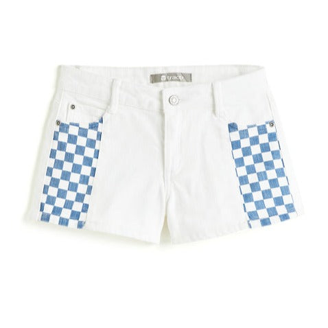 Brittany Checkered Panel Slit Shorts White