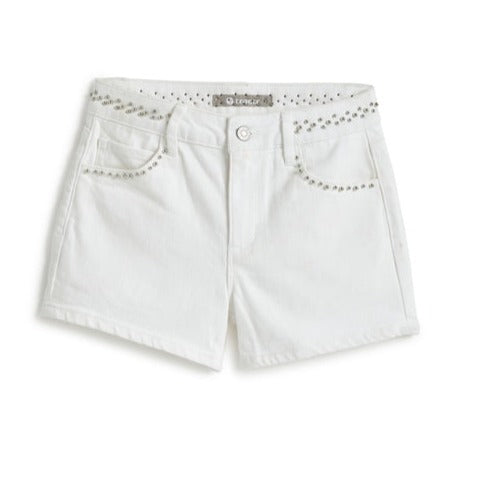 Studded Waistband High Rise Shorts White