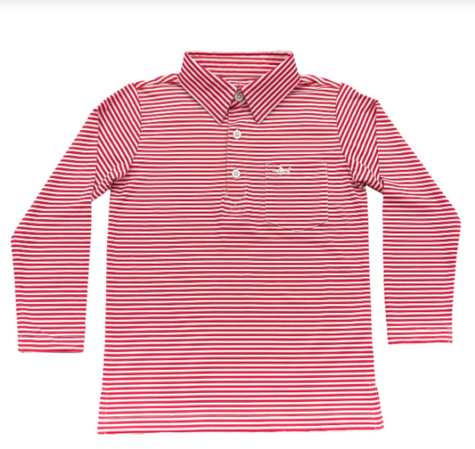 Inshore Performance Red Stripe Polo LS