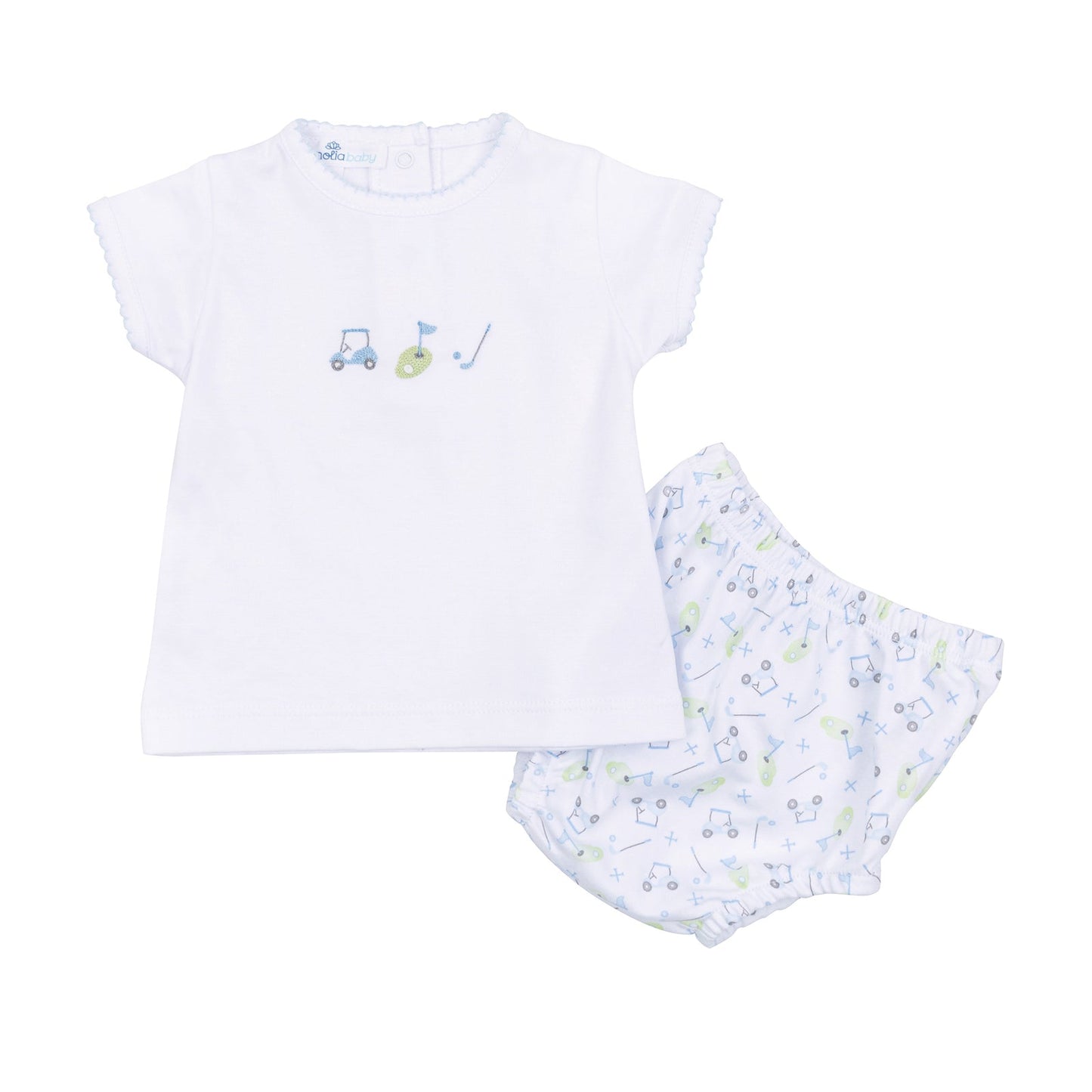 Tiny Tee Time Emb Diaper Cover Set - Lt Blue