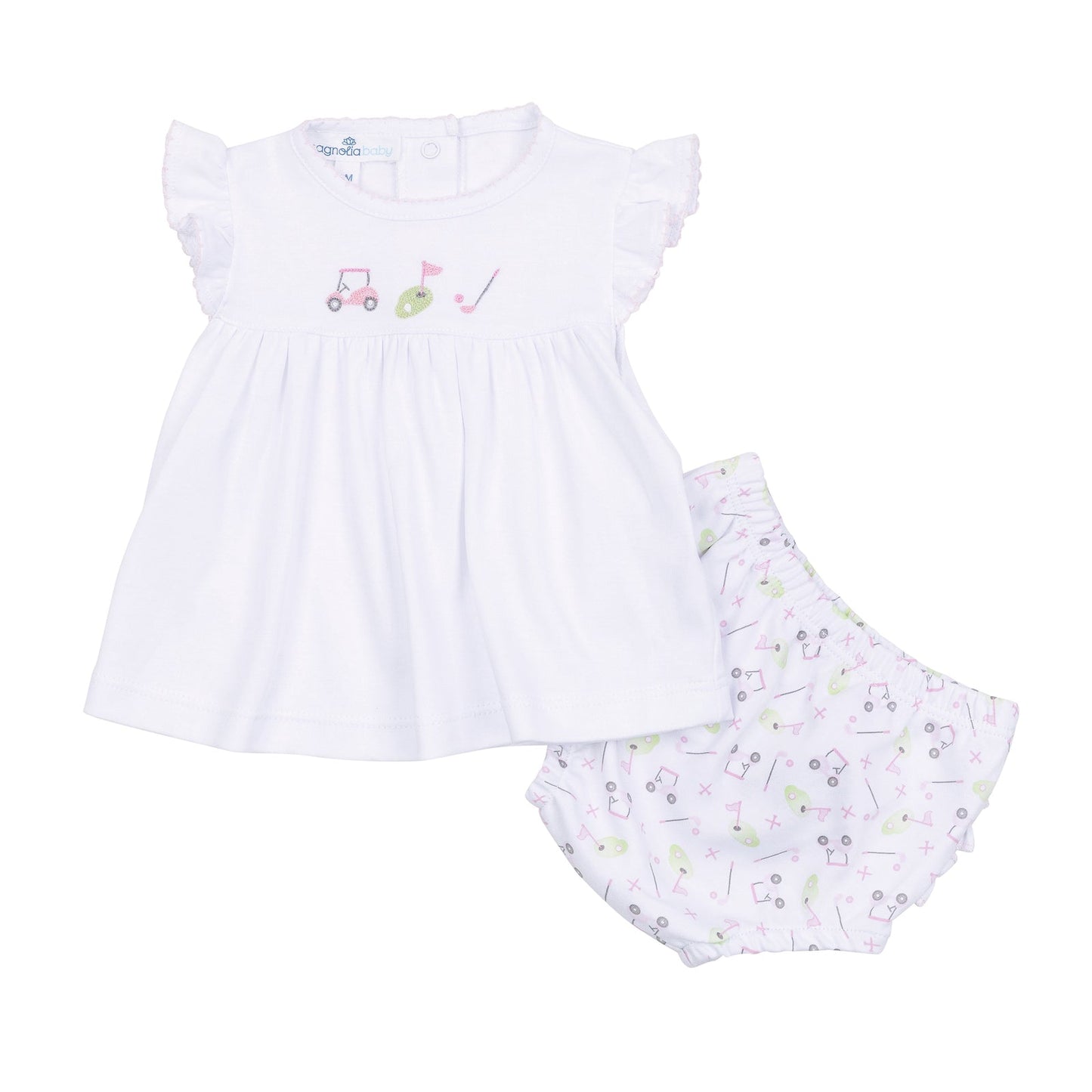 Tiny Tee Time Emb Ruffle Flutters Diaper Set - Pink