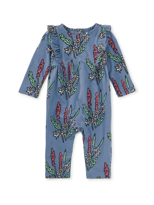 Ruffle Shoulder Baby Romper- Block Print Floral