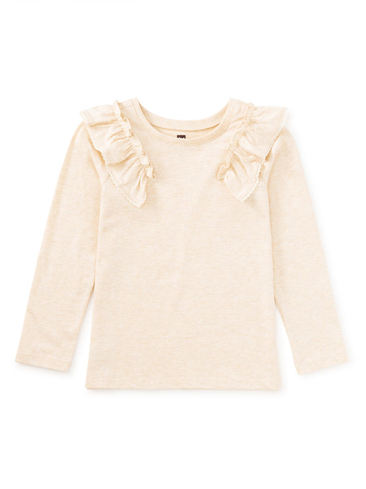 Long Sleeve Lace Trim Top- Oatmeal Heather