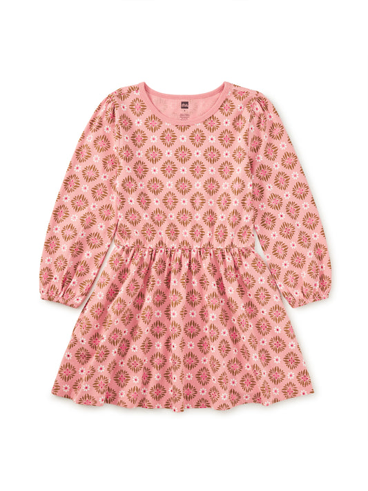 Blouson Sleeve Pocket Dress-Metallic Chrysanthemum