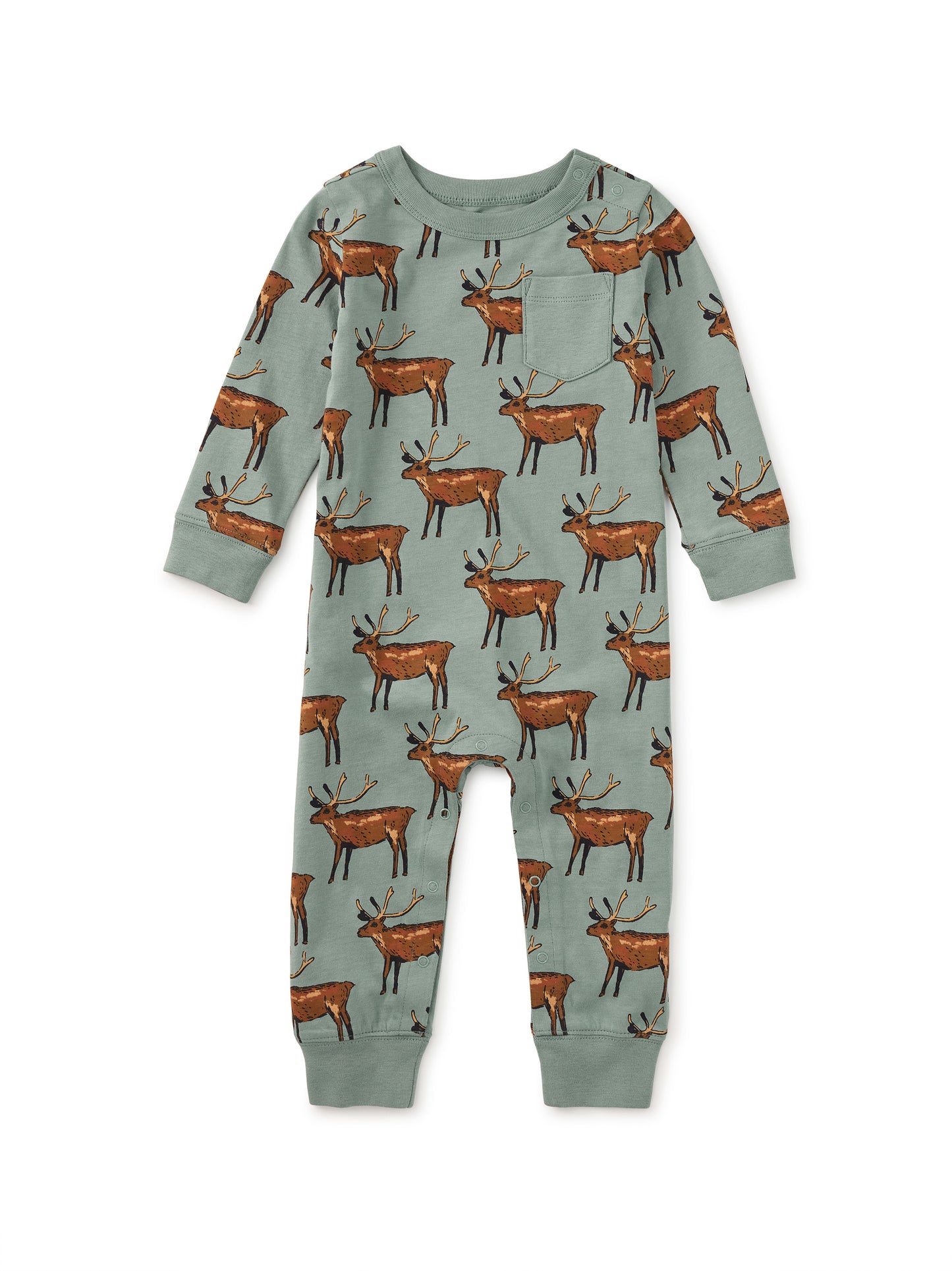 Long Sleeve Pocket Baby Romper - Painted Deer