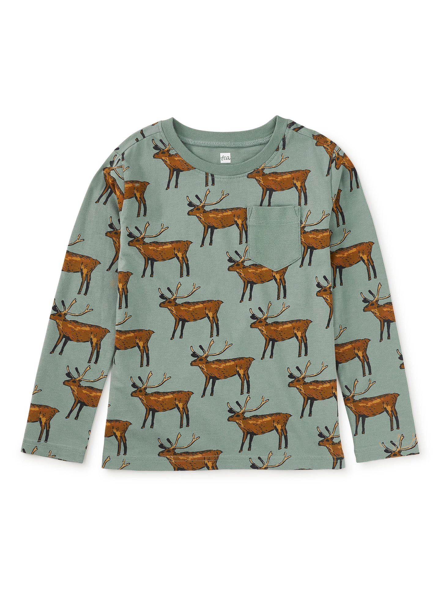 Long Sleeve Printed Pocket Tee - Painted Deer