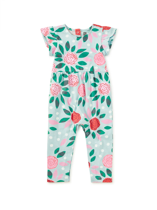 Tulip Sleeve Baby Romper- Spinning Carnations