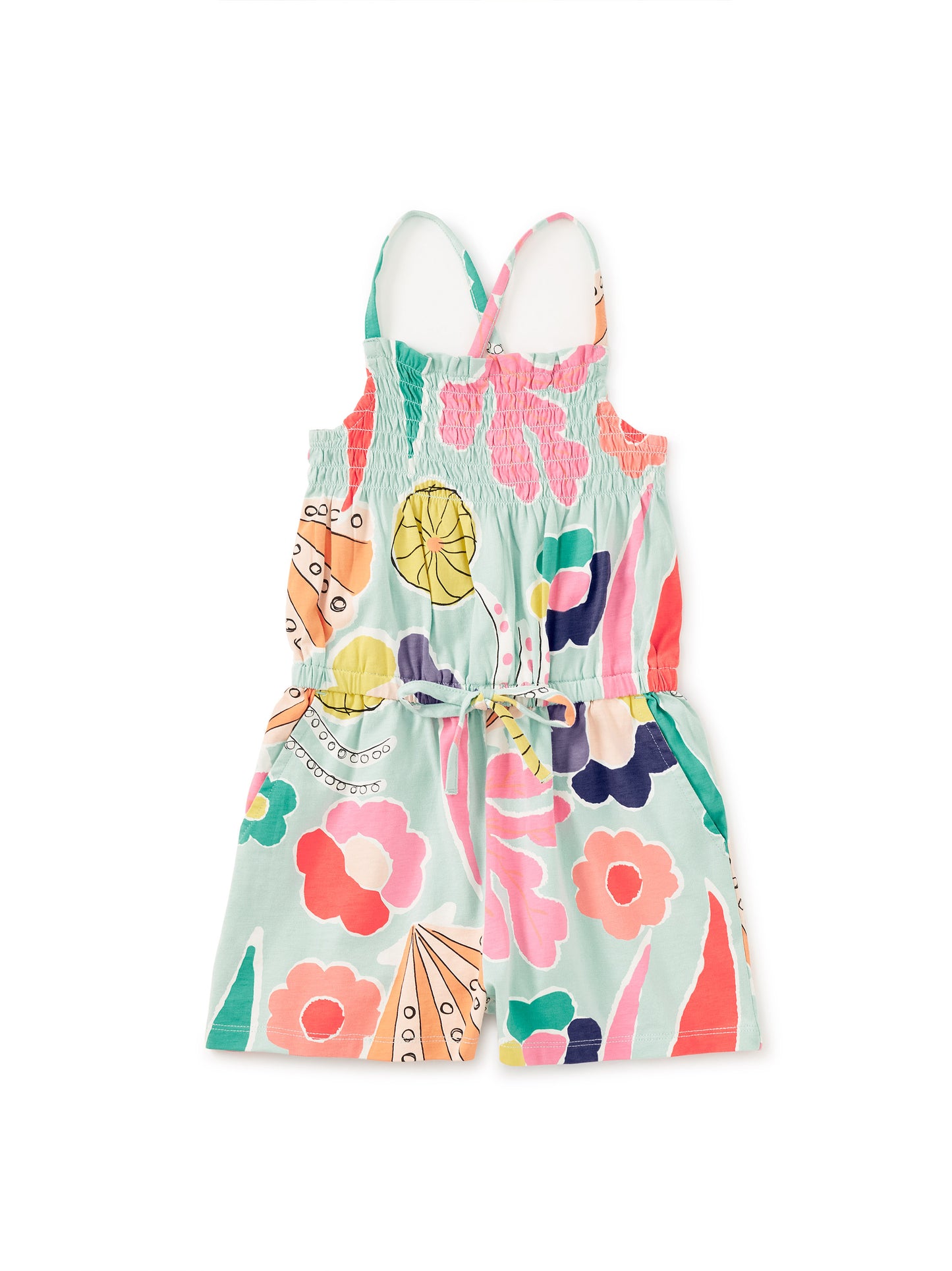 Smocked Strappy Romper- Sea Floral