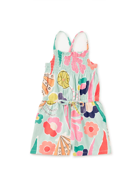 Smocked Strappy Romper- Sea Floral