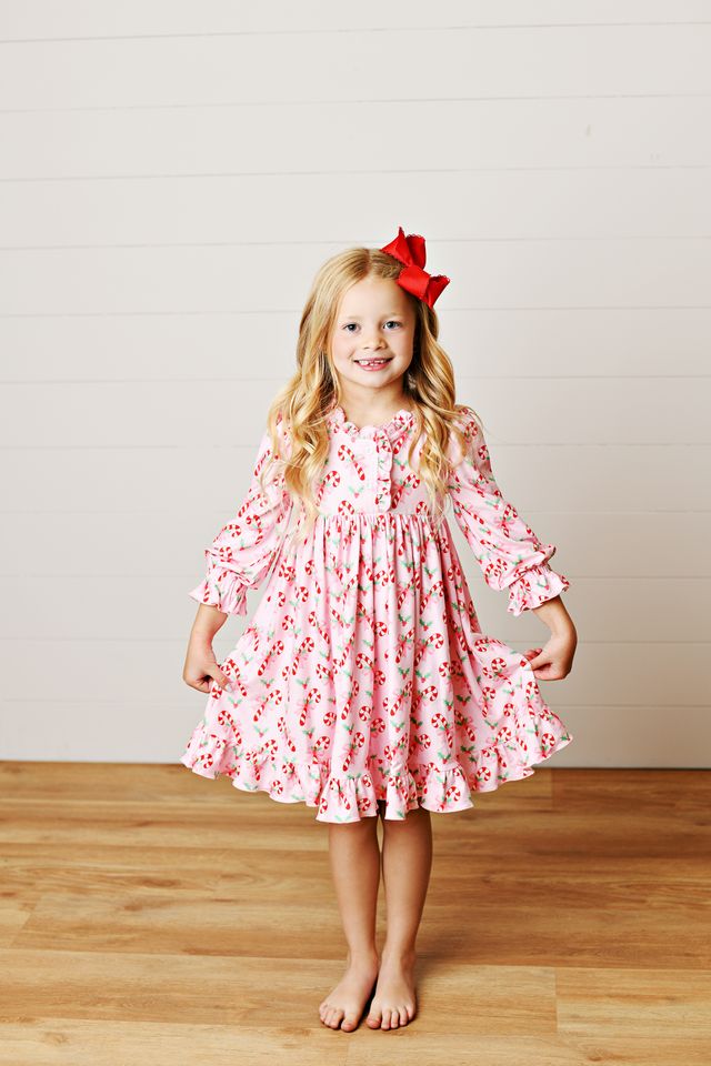 Butterknit Play Dress- Pink Candy Cane Twirl