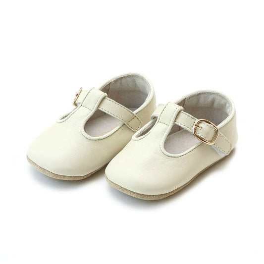 Evie Napa Leather Baby T-Strap Crib Shoe - Lt Beige