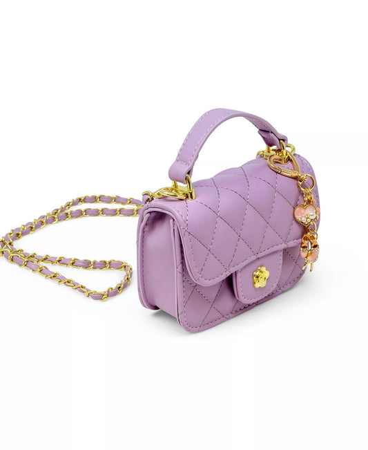 Tiny Quilted Ballet Charm Handbag- Purple