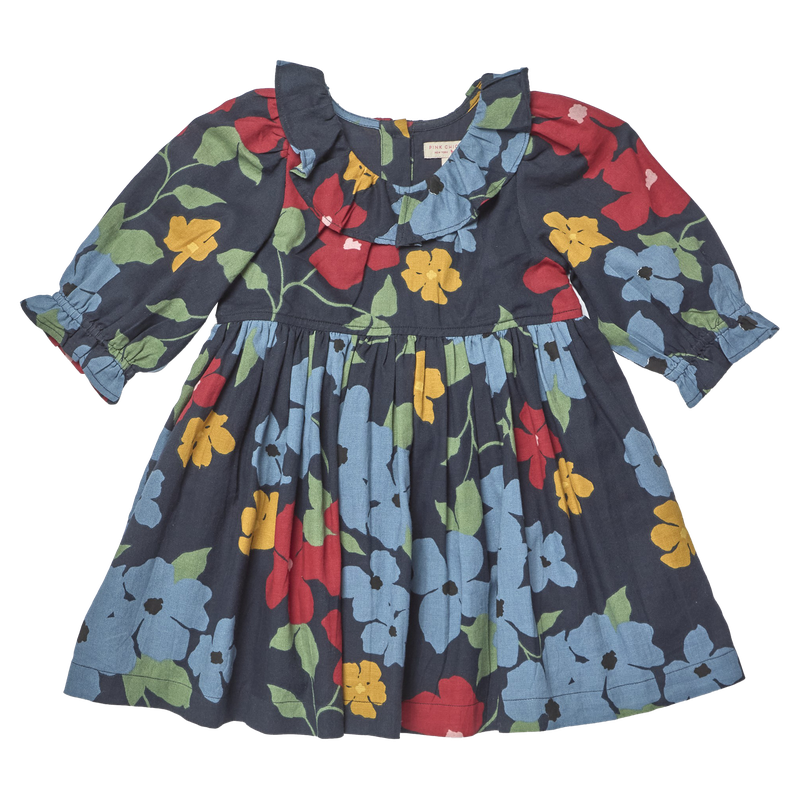 Amara Dress- Navy Hibiscus Floral