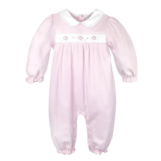 Smocked Flower Knit Longall : Pink