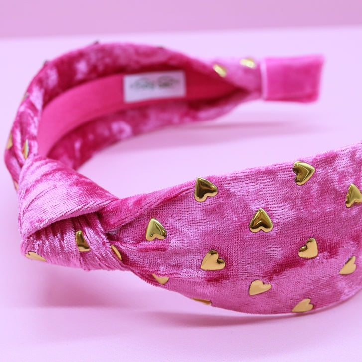 Knot Headband - Gold Heart Stud Velvet
