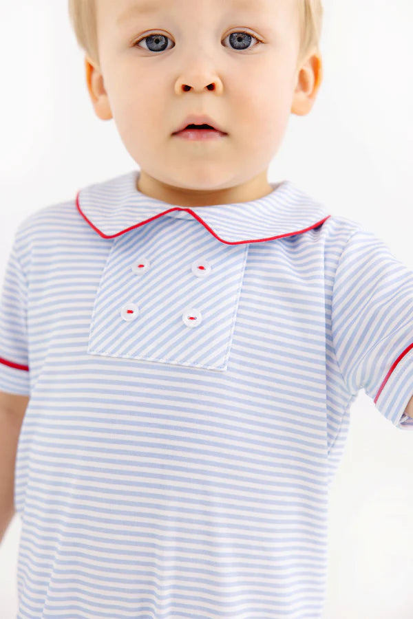 Benny Button Romper Blue Stripe